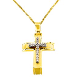 Χρυσός μασίφ σταυρός Κ14 με αλυσίδα